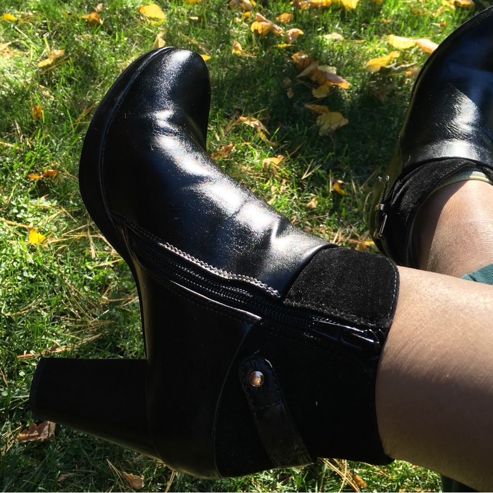 Black leather platform boots